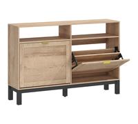 HOMCOM Zapatero Ahorra Espacio Delgado con 2 Puertas Abatibles y Estantes Regulables Extraíbles para 8 Pares, Color Nogal