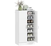 HOMCOM Zapatero con 2 puertas, zapatero, 55 x 35 x 108 cm, color blanco | Organizador de zapatos con 6 estantes ajustables, con función de cierre suave, capacidad para 14 pares de zapatos