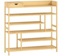 HOMCOM Zapatero con 6 Niveles, Cajón de Bambú para hasta 18 Pares de Zapatos, Estante para Zapatos de Entrada, Dormitorio, 101 x 30 x 100 cm, Natural