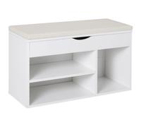 HomCom Banco zapatero Asiento de entrada moderno con cajón, estantes abiertos y cojín 80x30x47cm