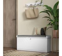 HOMCOM Zapatero con banco, Mueble de entrada con cajón extraíble, Estante ajustable y cojín, para Entrada, dormitorio, pasillo, 100x26x48 cm, Blanco