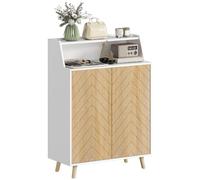 HOMCOM Zapatero de 2 Puertas en Espiga, 75x35x104 cm Blanco y Natural