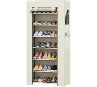 HOMCOM Zapatero de 7 Niveles Estrecho Acero con Funda Tela no Tejida Beige