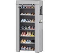 HOMCOM Zapatero de 7 Niveles Estrecho Acero con Funda Tela no Tejida Gris | 2 Bolsillos Laterales, Estantería para 14-21 Pares de Zapatos, para Recibidor, Entrada, Pasillo