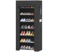 HOMCOM Zapatero de 7 Niveles Estrecho Acero con Funda Tela no Tejida Negro | 2 Bolsillos Laterales, Estantería para 14-21 Pares de Zapatos, para Recibidor, Entrada, Pasillo
