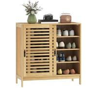 HomCom Zapatero de bambú 2 puertas correderas, estantes ajustables, 16 pares, 80x35x80 cm Natural