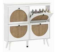 HOMCOM Mueble zapatero 4 puertas 20 pares con estante regulable estilo bohemio patas de madera maciza 105 x 24 x 97,5 cm blanco