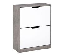HOMCOM Zapatero Estrecho, 2 Puertas Abatibles, Zapatero Entrada Recibidor para 8 Pares de Zapatos, para Pasillo, Espacios Reducidos, 62,5x26x81 cm, Gris y Blanco