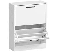 HOMCOM Zapatero Estrecho 2 Puertas de Alto Brillo Estantes Ajustables Diseño Mármol para 8 Pares de Zapatos 60x24x80 cm Blanco