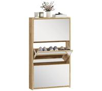 HOMCOM Zapatero Estrecho 3 Puertas con Espejo, Zapatero Entrada Recibidor, para 9 Pares de Zapatos, para Pasillo, Espacios Reducidos, 65x17x114,5 cm, Natural