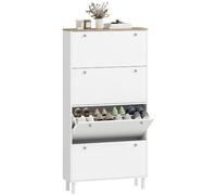 HOMCOM Zapatero Estrecho 32 Pares 80x23,5x157 cm Blanco | 4 cajones abatibles, estantes ajustables, mueble de almacenaje moderno para pasillo/entrada.