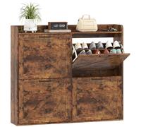 HOMCOM Mueble Zapatero de 4 Puertas Zapatero Estrecho con Estantes Ajustables Estilo Industrial para 24 Pares de Zapatos hasta Talla 46 para Recibidor Entrada 120x24x103 cm Marrón Rústico