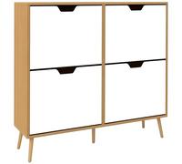HOMCOM Zapatero estrecho con 4 cajones abatibles, 16 pares, patas de madera, blanco y natural