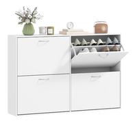 HomCom Mueble zapatero estrecho 4 puertas – Cajones abatibles, 16-24 pares, 120x24x81 cm, blanco