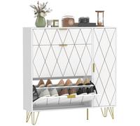 HOMCOM Zapatero Estrecho con 2 Cajones Abatibles 110x25x110,6 cm Blanco | Mueble Zapatero Moderno con Armario y Estantes Ajustables, 10-14 Pares de Zapatos, para Pasillo, Entrada, Recibidor