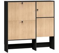 HOMCOM Zapatero Estrecho con 2 Cajones Abatibles Armario Taburete Oculto Estantes Ajustables 8-10 Pares 100x23,8x100 cm Roble
