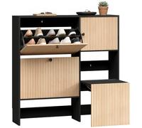 HOMCOM Zapatero Estrecho con 2 Cajones Abatibles, Armario y Taburete Oculto | Mueble Zapatero Moderno con Estantes Ajustables, para 8-10 Pares de Zapatos, para Pasillos, Entradas, 100x23,8x100 cm, Roble