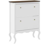 HOMCOM Mueble zapatero estilo francés estrecho - 2 cajones, estantes ajustables, 16 pares, blanco