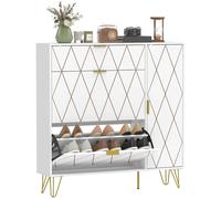 HOMCOM Zapatero Estrecho con 2 Cajones Abatibles, Mueble Zapatero Moderno con Armario y Estantes Ajustables, 10-14 Pares de Zapatos, para Pasillo, Entrada, 110x25x110,6 cm, Blanco