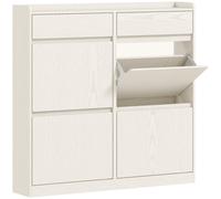 HOMCOM Zapatero Estrecho con 2 Cajones para 8 Pares 4 Compartimentos Abatibles y Encimera 98x19,2x95,3 cm Blanco Veteado Aosom España