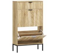 HOMCOM Zapatero Estrecho con 2 Puertas Cajón y Estantes Ajustables para 8 Pares de Zapatos 60x24x105,5 cm Roble