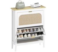 HOMCOM Zapatero Estrecho con 2 Abatibles de Ratán 80x24x95,5 cm Blanco | Zapatero Entrada Recibidor, Estantes Ajustables, para 14 Pares de Zapatos