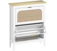 HOMCOM Zapatero Estrecho con 2 Puertas de Ratán Estantes Ajustables para 14 Pares de Zapatos 80x24x95,5 cm Blanco