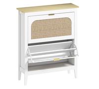 HOMCOM Zapatero Estrecho con 2 Puertas de Ratán Zapatero Entrada Recibidor con Estantes Ajustables para 14 Pares de Zapatos 80x24x95,5 cm Blanco