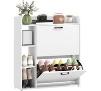 HOMCOM Zapatero Estrecho 2 Puertas 15 Pares 83x24x90,5 cm Blanco | Zapatero Entrada Recibidor, 3 Estantes Laterales, Estantes Ajustables, para Pasillo, Espacio Reducido