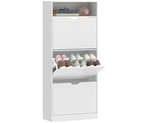 HOMCOM Zapatero Estrecho con 3 Cajones Abatibles para 12-18 Pares Blanco