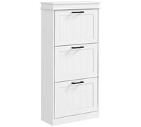HOMCOM Zapatero Estrecho con 3 Puertas Abatibles Estantes Ajustables Blanco Blanco 54x24x117.5 cm
