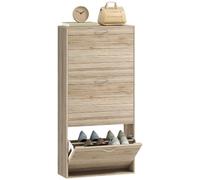 HOMCOM Zapatero Estrecho con 3 Puertas Abatibles, para Pasillo, Roble | Zapatero Entrada Recibidor, Estantes Ajustables, para 12 Pares de Zapatos, Espacios Reducidos