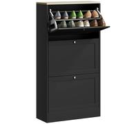 HOMCOM Zapatero Estrecho con 3 Puertas, Zapatero Entrada Recibidor para 18 Pares de Zapatos, con Estantes Ajustables, 60x23,5x115 cm, Negro Negro 60x23.5x115 cm