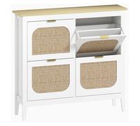 HOMCOM Zapatero Estrecho con 4 Puertas de Ratán Zapatero Entrada Recibidor con Estantes Ajustables para 20 Pares de Zapatos 105x24x95,5 cm Blanco