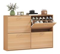 HOMCOM Zapatero Estrecho con 4 Puertas Estantes Ajustables para 16-24 Pares de Zapatos 120x24x81 cm Natural cafe ligero 120x24x81 cm