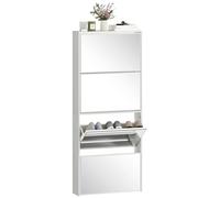 HOMCOM Zapatero Estrecho con Espejo y 4 Puertas Abatibles para 12 Pares de Zapatos 63x17x146 cm Blanco White