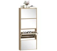 HOMCOM Zapatero Estrecho con Espejo y 4 Puertas Abatibles para 12 Pares de Zapatos 63x17x146 cm Natural 63x17x146 cm
