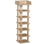 HOMCOM Zapatero Estrecho de 7 Niveles Capacidad de 6 Pares de Zapatos para Entrada Dormitorio y Pasillo 32x30x104 cm Roble