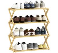 HOMCOM Zapatero Estrecho de Bambú, 4 Niveles, Sin Instalación, Natural | Zapatero Vertical Plegable, Estantería para Zapatos, Entrada, Pasillo, Dormitorio