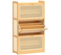 HOMCOM Zapatero Estrecho de Bambú con 3 Cajones Abatibles de Ratán para 18-21 Pares de Zapatos 69x29x119,8 cm Natural Aosom España