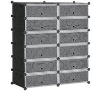 HOMCOM Zapatero modular, mueble para guardar zapatos con 12 cubos rectangulares apilables de plástico, capacidad para 24 pares, 94x37 x cm, blanco y negro