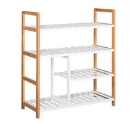 HOMCOM Zapatero Multiuso de 4 Niveles Máximo 11 Pares con Compartimento para Botas Altas Estantería de Zapatos Madera Maciza de Pino 68x26x78 cm Blanco