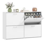 HOMCOM Zapatos Muebles Zapatos de gran tamaño dim. 120L x 24l x 81H cm 4 puertas de fusión de doble nivel de madera BLANCO