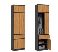 Home Collective Armario alto de 50 cm de roble antracita | Armario de armario y ropa con distribución variable, juego completo con estantes y barra para colgar ropa, 1 cajón, ampliable