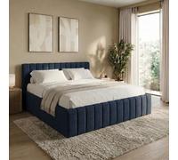 Home Collective Cama tapizada de 120 x 200 cm con cajonera y somier, cama doble de almacenamiento, tela de chenilla suave, estructura de cama para dormitorio juvenil, soporta hasta 240 kg, color azul