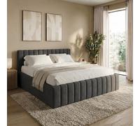 Home Collective Cama tapizada de 160 x 200 cm, incluye somier, estructura de cama doble, tela de chenilla, estructura de cama para dormitorio juvenil, soporta hasta 240 kg, grafito