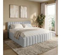 Home Collective Cama tapizada de 160 x 200 cm, incluye somier, estructura de cama doble, tela de chenilla, estructura de cama para dormitorio juvenil, soporta hasta 240 kg, color gris claro
