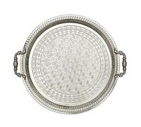 HOME DECO FACTORY Bandeja de Servicio de Metal 42 cm Elegante Plateado | Hierro, bandeja de servicio, 42 cm, servir las comidas con elegancia, mesa o consola, decorativa, plateada
