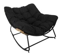 HOME DECO FACTORY - Sillón de Jardín Mecedora, Tulum, de Hierro, Sillón Huevo Mecedora para Jardín, Asiento Acolchado, Efecto Ratán Resistente a UV, Negro