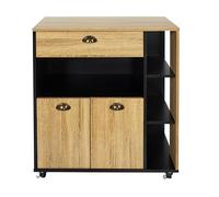 HOME DECO FACTORY Carrito de Cocina Chef Almacenaje Móvil de Madera Negro | Madera, carrito de cocina Chef, almacenaje versátil, con ruedas, cocina y comedor, modelo grande, negro